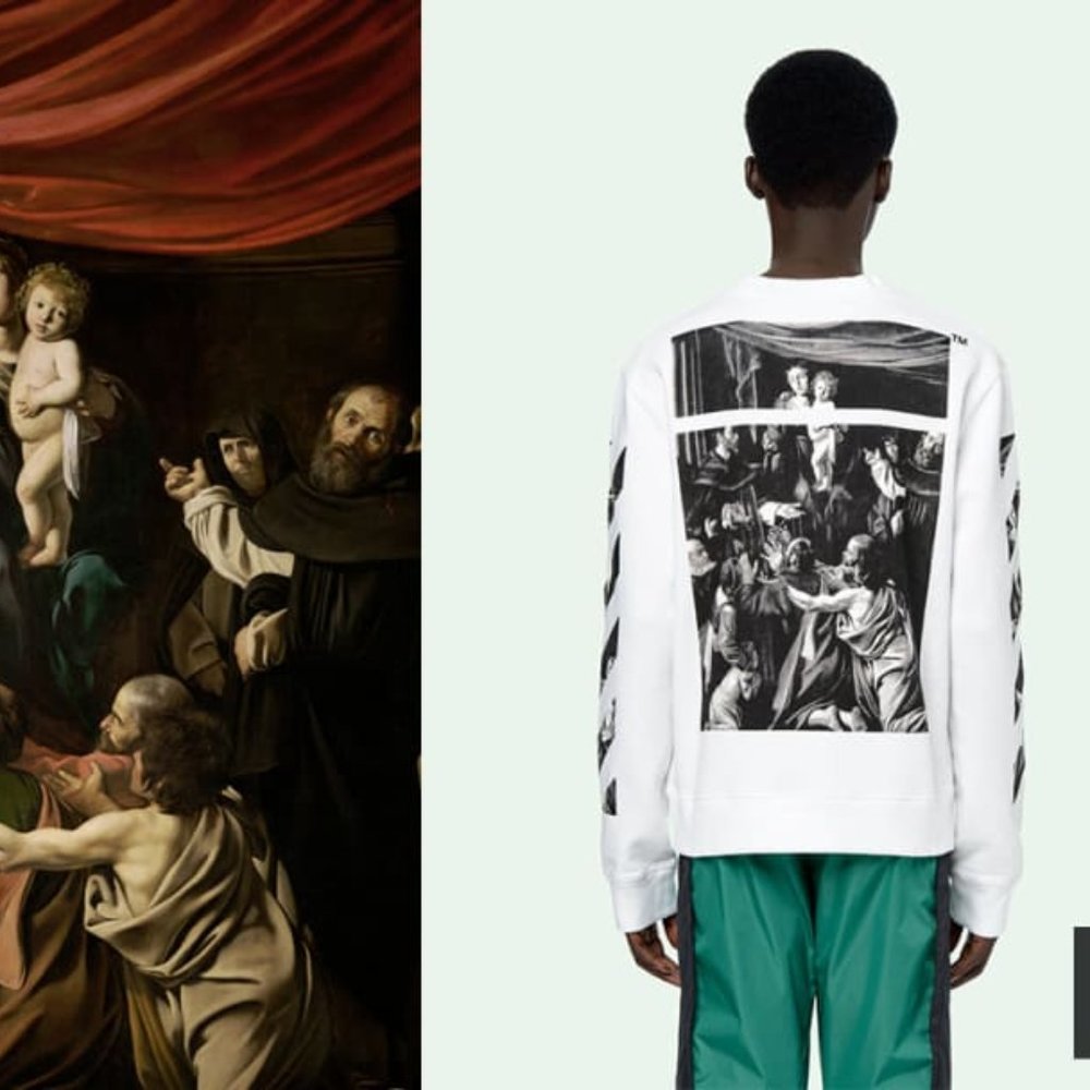 $400 OFF-WHITE VIRGIL ABLOH CARAVAGGIO SQUARE DOUBLE TEE T-SHIRT SIZE M MEDIUM